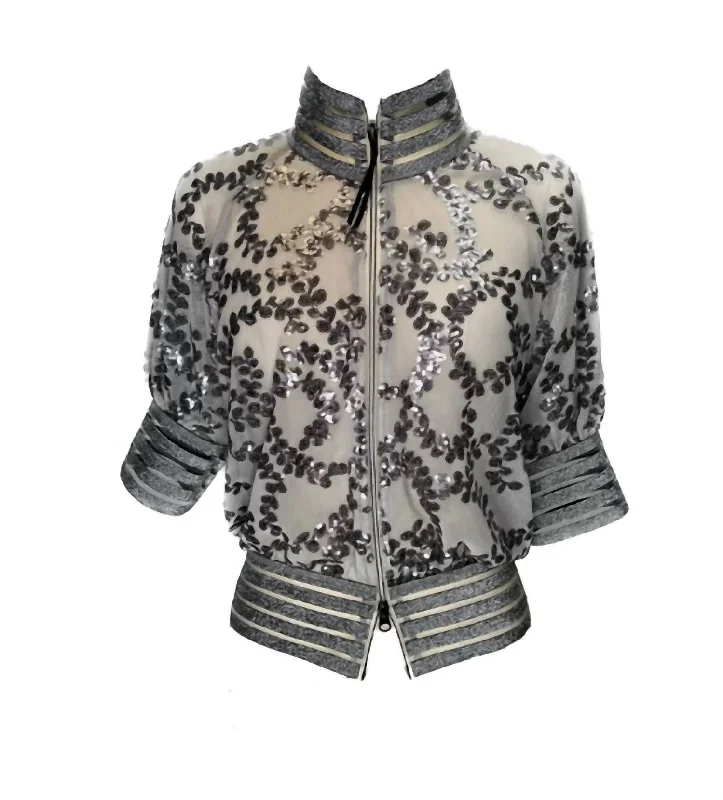 Warm Style Women Sequin Bomber Jacket In Silver