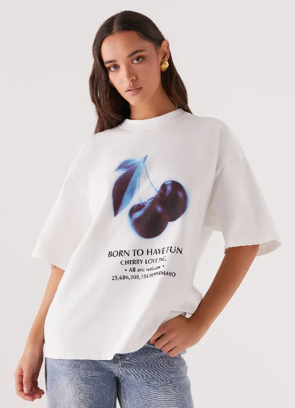 Simple Style Born To Have Fun Oversized Graphic Tee - Cherry