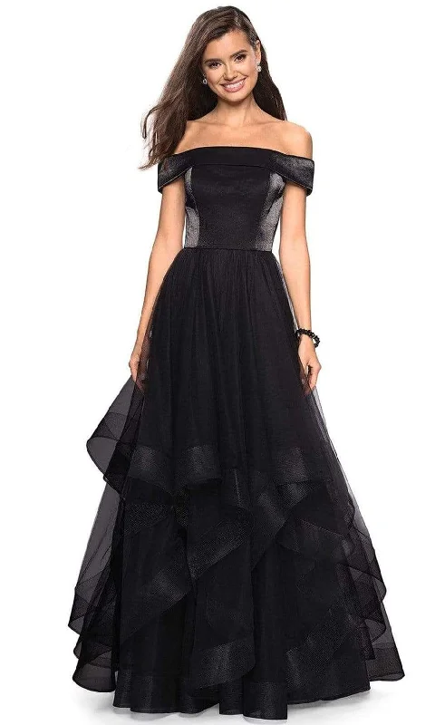 Comfortable Fit La Femme - 27224 Off-Shoulder Pleated A-Line Gown