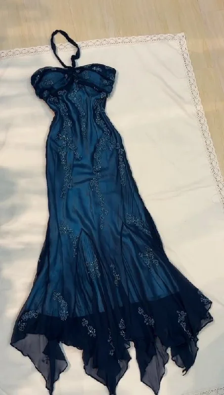 Personalized Art Style Dark Teal Halter Sweetheart Vintage Long Evening Dress, DP2506 Personalized Art Style Dark Teal Halter Sweetheart Vintage Long Evening Dress, DP2506