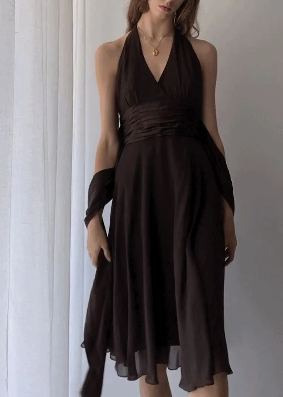 Stylish Comfortwear Elegant V Neck A-Line Chiffon Vintage Party Dress, DP2516