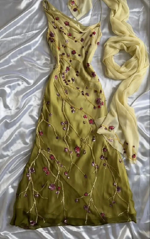 Classy Outfits Green Straps Beading Embroidery Gorgeous Vintage Evening Dress, DP2524