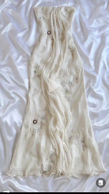 Comfy Clothes Light Ivory Chiffon Appliques Vintage Long Party Dress, DP2522
