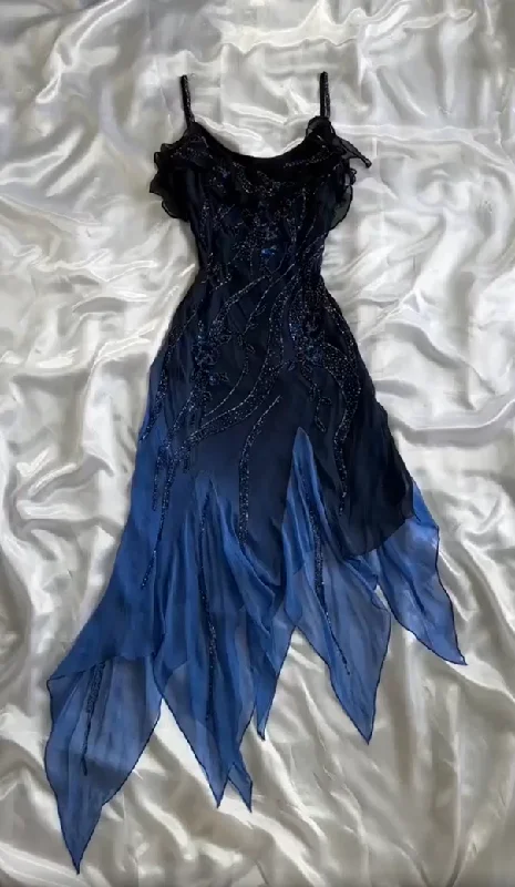 Simple Comfort Navy Blue Vintage Beading Charming Evening Party Dress, DP2502