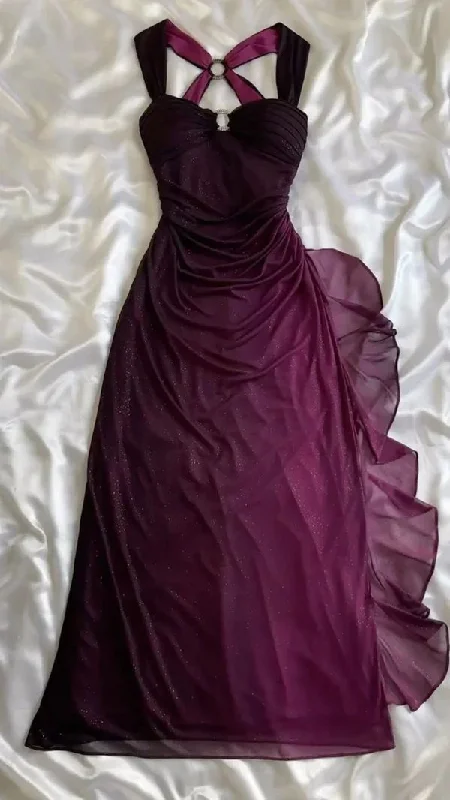 Cool Comforts Purple Sweatheart Shiny Ruffle Vintage Long Party Dress, DP2518