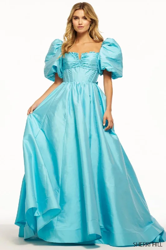 Soft Fabrics Sherri Hill Taffeta Balloon Sleeve Prom Dress 55979