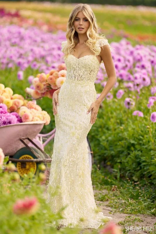Daily Comfort Sherri Hill Fitted Sequin Lace Ruffle Strap Prom Dress 56209