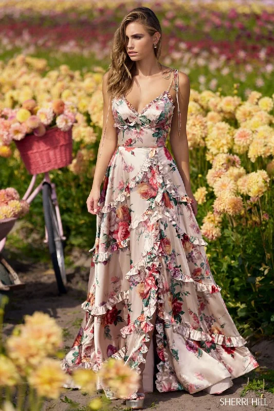 Cozy Comforts Sherri Hill Floral Satin Prom Dress 56256
