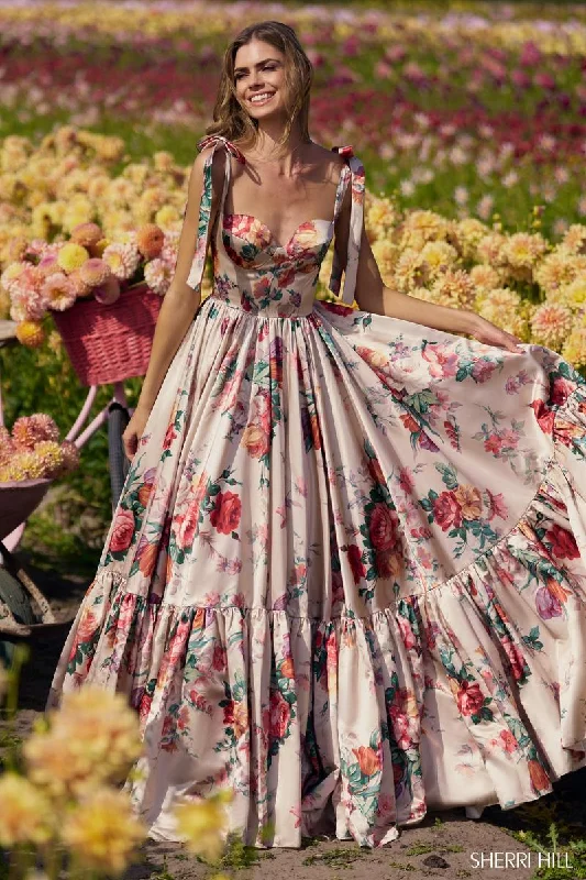 Versatile Looks Sherri Hill Floral Print Long Prom Dress 56285