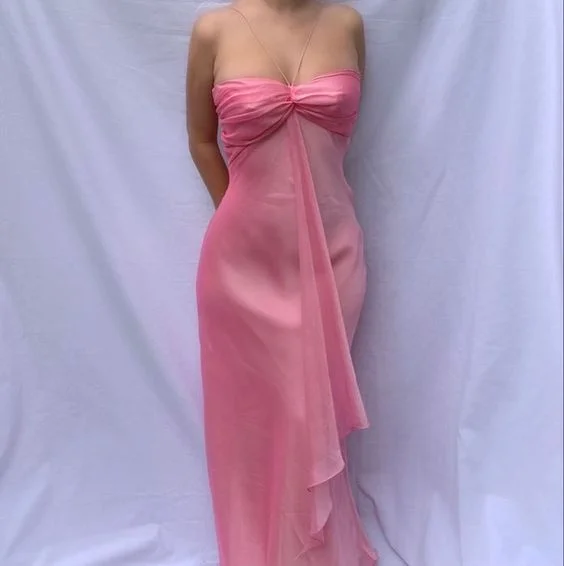 Stylish Wear Sweet Pink Sweetheart Ruffle Vintage Chiffon Party Dress, DP2503